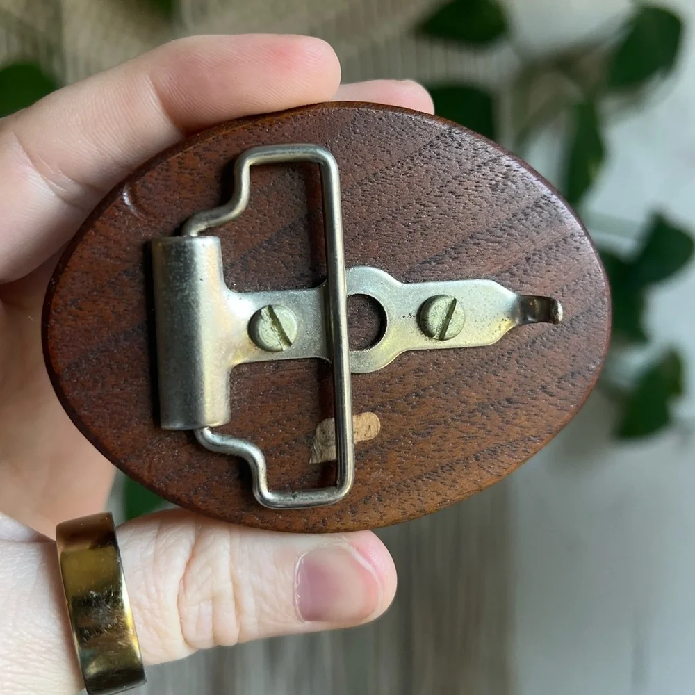 Vintage “Stable Bum” Wood Belt Buckle Western Equestrian Humor